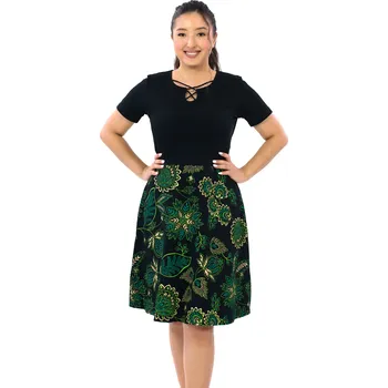 Dámské šaty Himalife Šaty s krátkým rukávem Pemba - černá s limetkovou Velikost: L/XL - Móda pro plnoštíhlé, Oblečení nadměrné velikosti