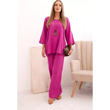 Kesi Włoski Dámský komplet z viskózy, blůza s náhrdelníkem a kalhoty fialový Kesi Włoski fuchsiová 3370549