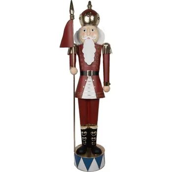 Bytová dekorace Bílo-červená kovová socha Louskáček v životní velikosti - 67*41*203 cm