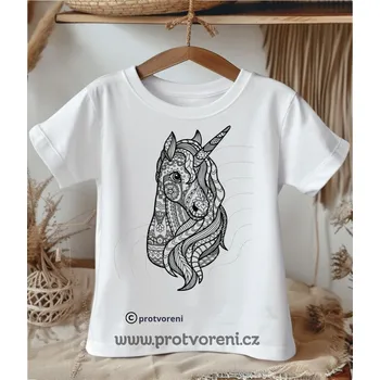 Dámské tričko Tričko jako omalovánka Tričko k vybarvení, JEDNOROŽEC mandala, 1 ks zvolte VELIKOST textilu ZDE:: M- velikost typ Beagle