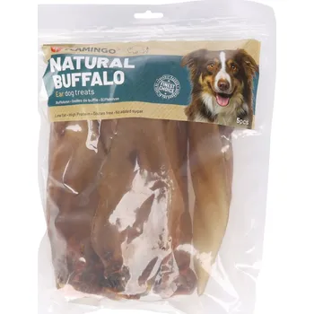 Pamlsek pro psa 5ks Flamingo Nature Snack buvolí uši s masem pro psy