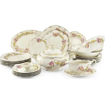 Jídelní set Leander - Leander Jídelní sada, porcelán, tulipány, Rudolf Kämpf, 25 d. - porcelán, slonová kost
