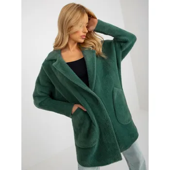 Dámský kabát Tmavě zelený volný kabát z alpaky s kapsami Factory Price zelená 2453326