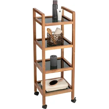 Koupelnový nábytek Wenko Pojízdný regál z akátového dřeva FONDI, 4 úrovně, výška 101,5 cm