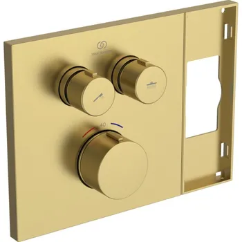 Vodovodní baterie Ideal Standard CeraTherm Navigo Solos - Termostatická sprchová baterie pod omítku na kombinaci s 3-funkční hlavovou sprchou Solos, kartáčovaná zlatá A73894A2