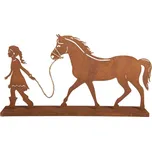 Rezavá kovová dekorace dívka s koněm Brocante rust - 42*7*22 cm