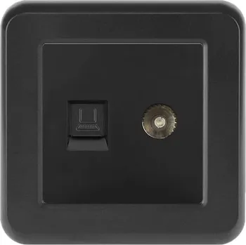 Elektrická zásuvka UNIC datová zásuvka TV + RJ45 cat5 v rámečku, plast černý