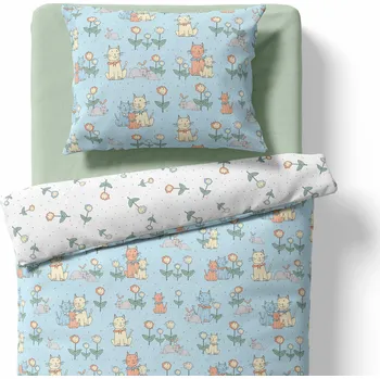 Povlečení Lamatex Dětské povlečení do postýlky – Kočičky – světle modrá/bílá