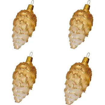 Vánoční ozdoba Koulier Skleněné vánoční ozdoby - Šišky zlaté střední, 4 ks
