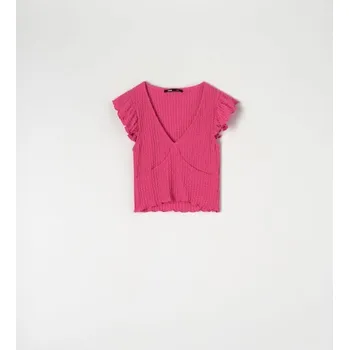 Dámské tričko Sinsay - Nabíraná halenka - fuchsiová - 6361F-43X - 6361F-43X-L-1