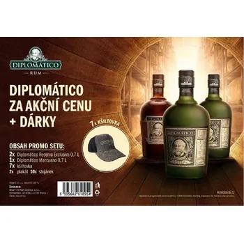 Rum DIPLOMATICO reserva exclusiva 40% 2x 0,70 l + 1 x mantuano + 7 x Kšiltovka set 07/2025