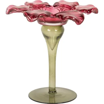 Svícen Zeleno-růžový skleněný svícen květina Colorful Garden - Ø 14*14 cm