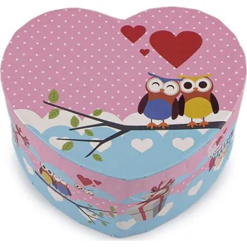 Dárková krabička Dárková krabička srdce sova 11,5x10 cm 1 růžová střední modrá