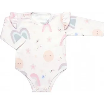 Kojenecký body Body dl. rukáv s volánkem, bavlna, zapínání u krku Mrofi, Rainbow - bílé, vel. 80, Velikost koj. oblečení 80 (9-12m)