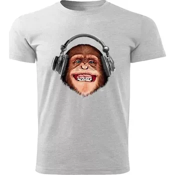 Chlapecké tričko tričko opice se sluchátky světle šedý melír XL