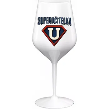 Sklenice SUPERUČITELKA (ZNAK) - bílá nerozbitná sklenice na víno 470 ml