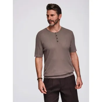 Pánské tričko Ombre Clothing Popelavé pánské tričko z úpletu s knoflíčky V4 TSCT-0254