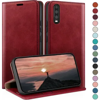 Pouzdro na mobilní telefon HUOUH peněženkové pouzdro Huawei P30 RFID ochrana kůže červené