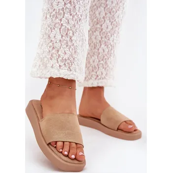 Dámské pantofle Boto Dámské Pantofle Na Platformě Z Eko Semiše Tmavě Béžové Jorina Boto bílá | kaki 3370697