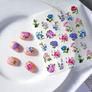 Samolepky na nehty 3D samolepicí vypouklé vzory KVĚTY KVĚTINKY