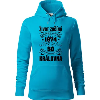 Dámská mikina DOBRÝ TRIKO Dámská mikina s potiskem Život začíná královna Velikost dámské mikiny: S, Barva: Tyrkysová