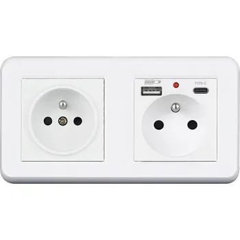 Elektrická zásuvka UNIC Elektrická zásuvka 2x230V+USB+USB C 5V/2,1A plast bílá v rámečku 153mm