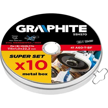 Řezný kotouč Graphite Řezací kotouč na kov, 115 x 1.0 22.2 mm, 41 A60-T-BF, INOX, 10 ks. 55H570