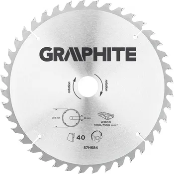 Dílna Graphite Piloví kotouč, slinutý karbid, 250 x 30 mm, 40 zubů 57H684