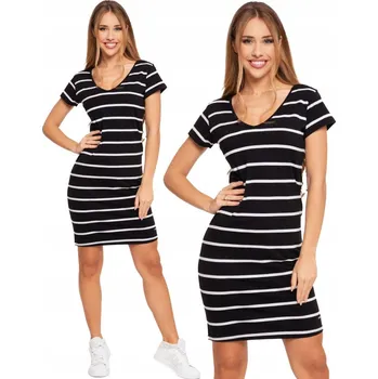 Dámské šaty ŠATY DÁMSKÉ LETNÍ PRUHOVANÉ POUZDROVÉ KE KOLENŮM BAVLNĚNÉ LETNÍ MORAJ M