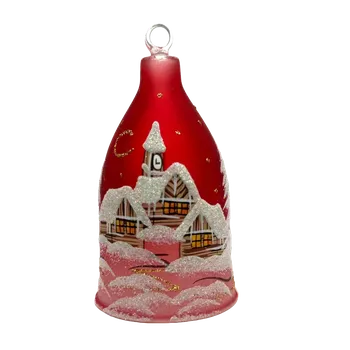 Vánoční dekorace Skleněný zvonek červený malovaný, úzký