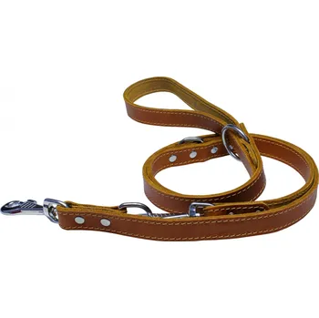 Vodítko pro psa HUHUBAMBOO vodítko přepínací mastná kůže 2,5x240cm, koňak