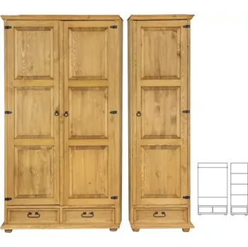 Šatní skříň Drewmax SF802/2 skříň šatní masiv borovice rustikal (SF802 skříň STANDARD)