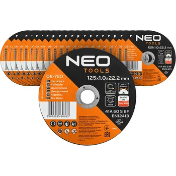 Řezný kotouč NEO TOOLS Řezné kotouče na kov/INOX 125 x 1,0 x 22,2 mm, 41 A60-S-BF, 25 ks v kartonu. Vyrobeno v PL 08-720