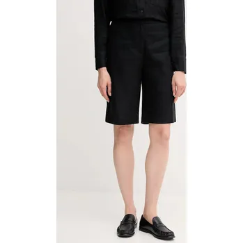 Dámské kraťasy Lněné kraťasy Tommy Hilfiger dámské, černá barva, high waist, WW0WW46824 99X, vel. 38