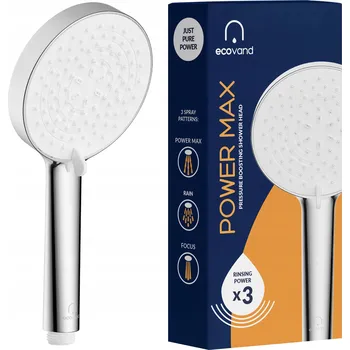 Sprchová hlavice Sprchová Hlavice EcoVand Power MAX stříbrná, kulatá, 3-funkční