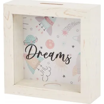 Pokladnička Pokladnička s okénkem "Dreams" jako dárek, dřevěná a sklo