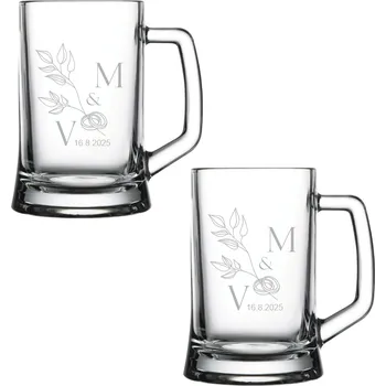 Sklenice Dekorant Svatební sada pivních půllitru v saténovém balení PRSTÝNKY 2KS
