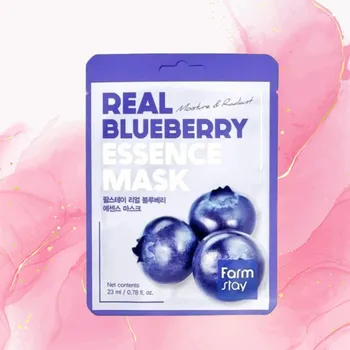 Pleťová maska FARM STAY - Real Blueberry Essence Mask - Hydratační a projasňující plátýnková maska - 1ks