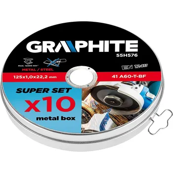 Řezný kotouč Graphite Řezací kotouč na kov, 125 x 1.0 22.2 mm, 41 A60-T-BF, 10 ks. 55H576