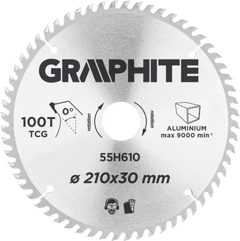 Pilový kotouč Graphite Pilový kotouč, slinutý karbid, 210 x 30 mm, 100 zubů, ALU 55H610