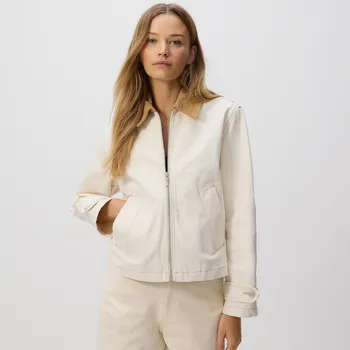 Dámský kabát Reserved - Džínová bunda s&nbsp;kontrastním límcem - krémová - 639GT-01J - 639GT-01J-M