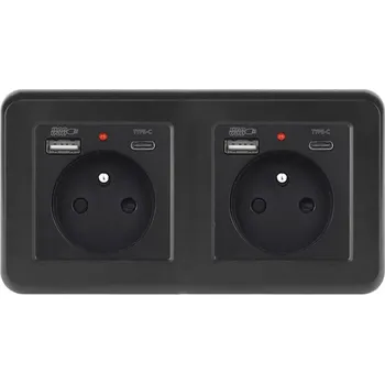 Elektrická zásuvka UNIC Elektrická zásuvka 2x (230V+USB+USB C 5V/2,1A) plast černá v rámečku 153mm