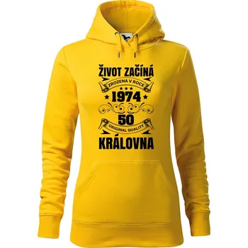 Dámské oblečení DOBRÝ TRIKO Dámská mikina s potiskem Život začíná královna Velikost dámské mikiny: M, Barva: Žlutá