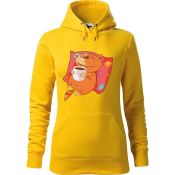 Dámská mikina DOBRÝ TRIKO Dámská mikina s potiskem Kočka se šálkem Velikost dámské mikiny: L, Barva: Žlutá