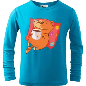 DOBRÝ TRIKO Dětské bavlněné triko Kočka se šálkem Velikost: 146/10 let, Barva: Tyrkysová