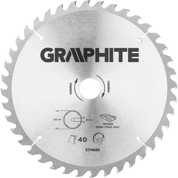 Pilový kotouč Graphite Piloví kotouč, slinutý karbid, 255 x 30 mm, 40 zubů 57H686