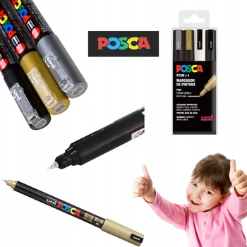 UNI POSCA SADA 4 AKRYLOVÝCH POPISOVAČŮ, PRO TVOŘIVOST A KRESLENÍ