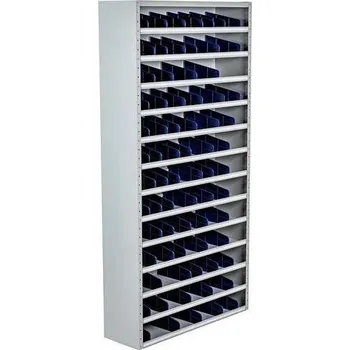 Dílenský regál Kovový regál s děliči Manutan, 198 x 100 x 30 cm, 12 polic, šedý