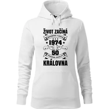 Dámská mikina DOBRÝ TRIKO Dámská mikina s potiskem Život začíná královna Velikost dámské mikiny: XL, Barva: Bílá