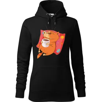 Dámská mikina DOBRÝ TRIKO Dámská mikina s potiskem Kočka se šálkem Velikost dámské mikiny: M, Barva: Černá